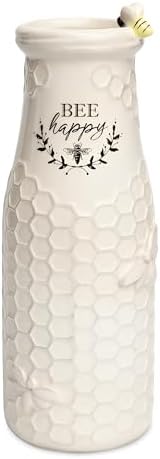 Youngs Inc Ceramic Flower Vase Bee Happy White