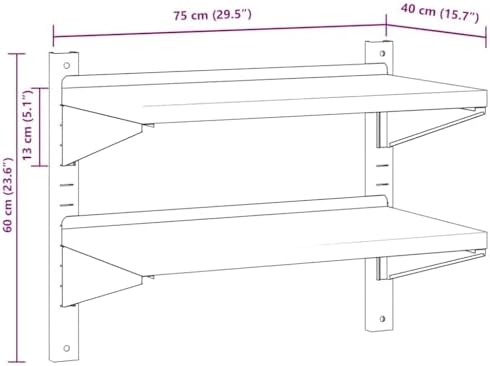 vidaXL Wall Shelf Silver Stainless Steel 295 x 157 x 236 in