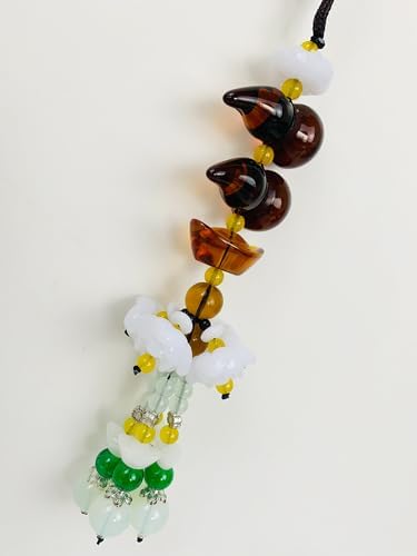 Feng Shui Car Hanging Pendant with Lotus Gourd Jade Symbols Brown