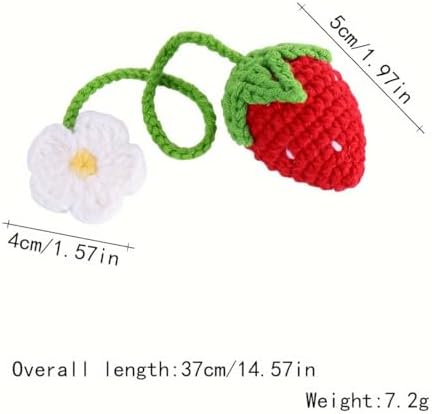 Aeykoasi Crochet Strawberry Car Mirror Accessories 2-Pack