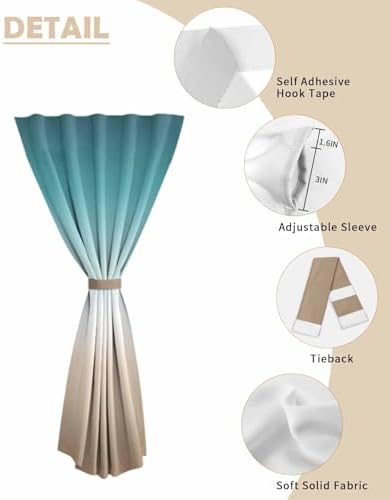 Gradient Self Adhesive Blackout Curtains for Windows 52x63 Inches