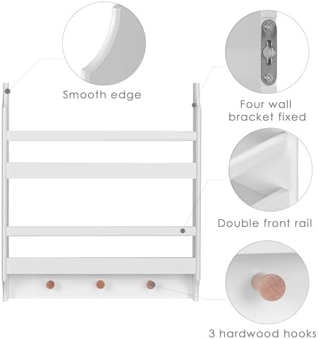 UTEX Floating Book Shelves with Hooks 2-Tier Wall Mounted Storage
