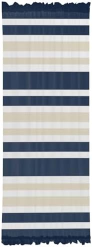 Navy Blue Khaki Striped French Door Curtain Panel
