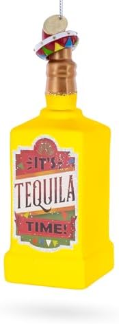 Tequila Bottle with Sombrero Blown Glass Christmas Ornament 1