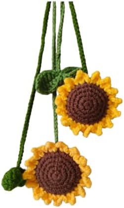 2 Pack Crochet Sunflower Car Hanging Ornament for Women