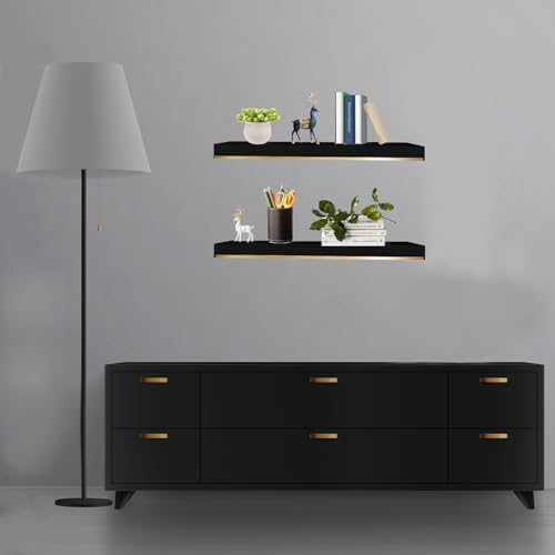 Thick 178 in Black and Gold Floating Shelves Set of 2