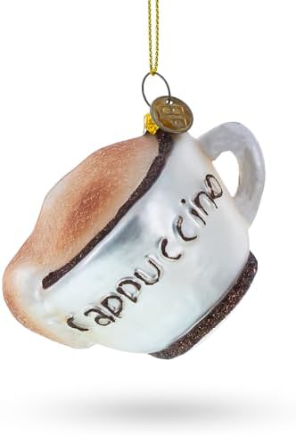 Steaming Cappuccino Cup Blown Glass Christmas Ornament 1
