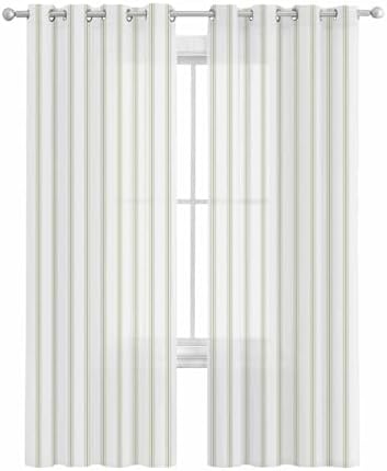 Sage Green Stripes Sheer Curtains 2 Panels Set 72 Inches Long