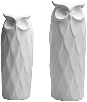 Owl Ceramic Vase Set of 2 Modern White Decor