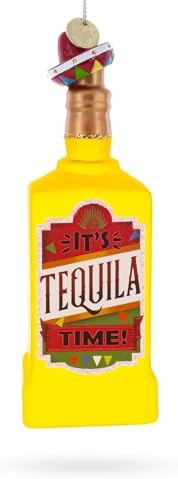 Tequila Bottle with Sombrero Blown Glass Christmas Ornament 1
