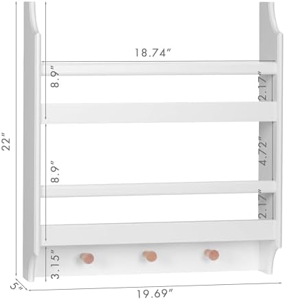 UTEX Floating Book Shelves with Hooks 2-Tier Wall Mounted Storage