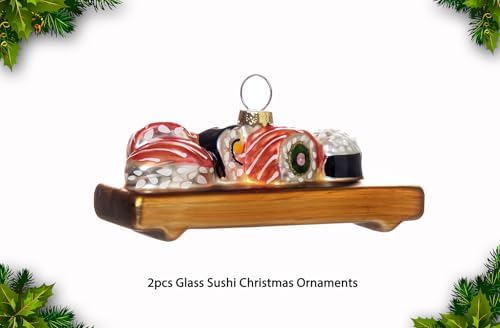 2pcs Blown Glass Sushi Tree Ornaments for Christmas