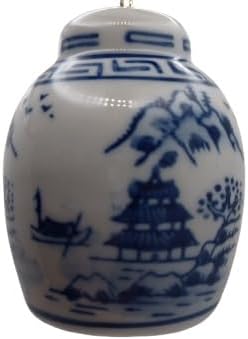 OnHoliday Ceramic Blue and White Ginger Jar Christmas Ornament