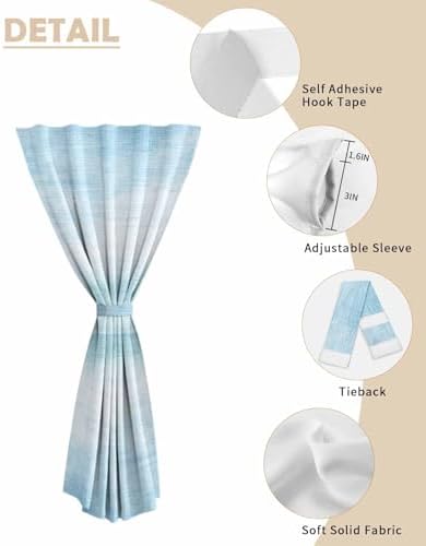 Gradient Aqua Blue Self Adhesive Curtains for Windows