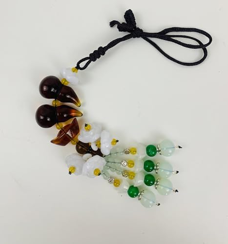 Feng Shui Car Hanging Pendant with Lotus Gourd Jade Symbols Brown