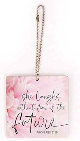 P Graham Dunn She Laughs Without Fear Floral Pink Wood Hanging Charm