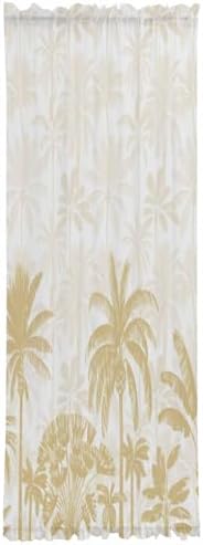 Beige Palm Tree French Door Curtain with Rod Pocket