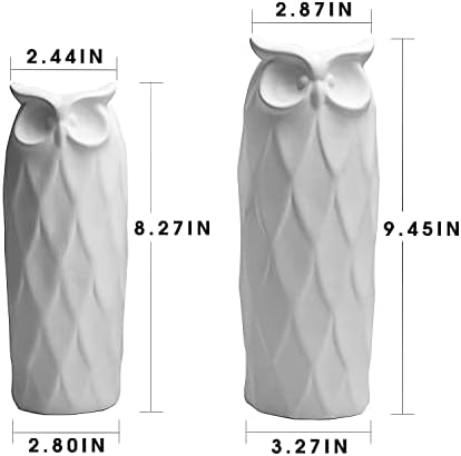 Owl Ceramic Vase Set of 2 Modern White Decor