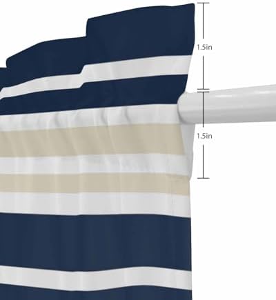 Navy Blue Khaki Striped French Door Curtain Panel