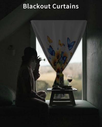 Sunflower Butterfly Self Adhesive Blackout Curtains 47x84 Inches
