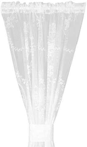 Lace French Door Curtain 25x72 Inch Rose Pattern White