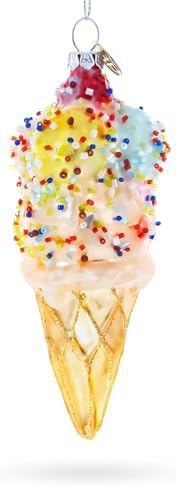 Sprinkled Ice Cream Cone Christmas Glass Ornament