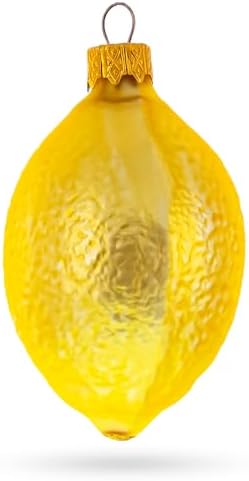 Lemon with Leaf Glass Christmas Ornament 37 Inches