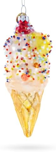 Sprinkled Ice Cream Cone Christmas Glass Ornament