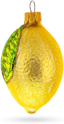 Lemon with Leaf Glass Christmas Ornament 37 Inches