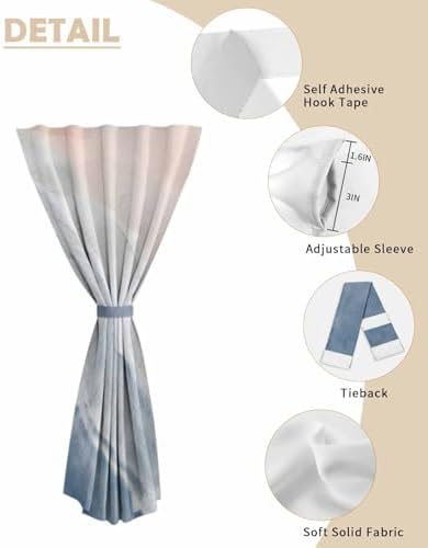 Navy Blue Coastal Wave Self Adhesive Curtains for Windows