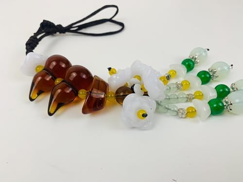 Feng Shui Car Hanging Pendant with Lotus Gourd Jade Symbols Brown