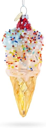 Sprinkled Ice Cream Cone Christmas Glass Ornament