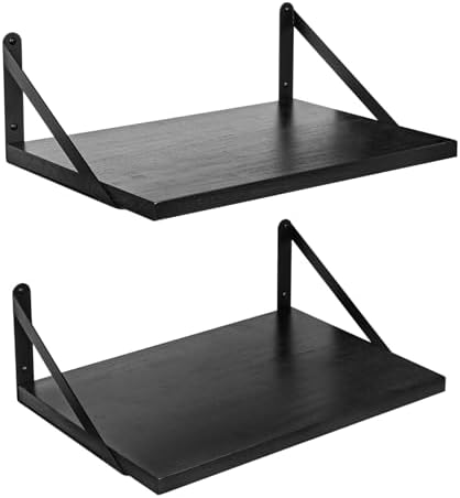 SAUMONIERES Floating Shelves Wall Bookshelf Set of 2 Black