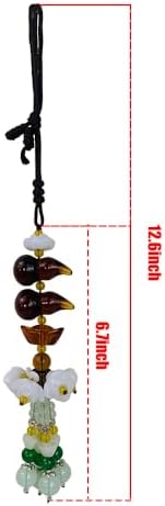 Feng Shui Car Hanging Pendant with Lotus Gourd Jade Symbols Brown