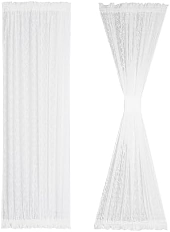 Lace French Door Curtain 72 Inch Long 2 Pack with Tieback