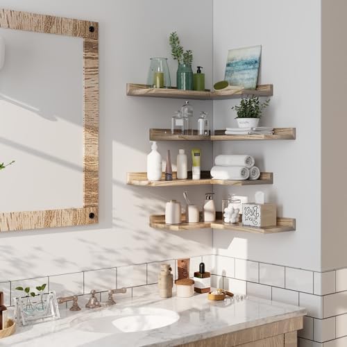 4 Tier Corner Shelf Natural Wood Floating Shelves
