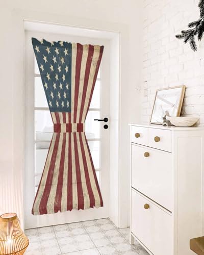 Retro Red Blue American Flag Door Curtain with Tieback