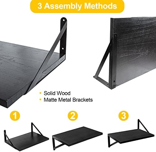 SAUMONIERES Floating Shelves Wall Bookshelf Set of 2 Black