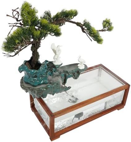 Antique Style Tabletop Water Fountain with Fish Tank and Crane Statues