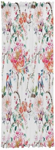 Pink Floral French Door Curtain with Tieback