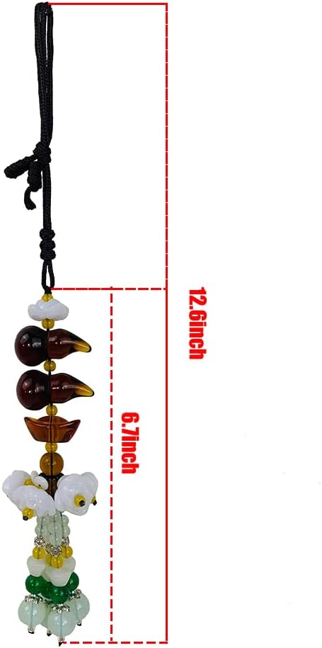 Feng Shui Car Hanging Pendant with Lotus Gourd Jade Symbols Brown