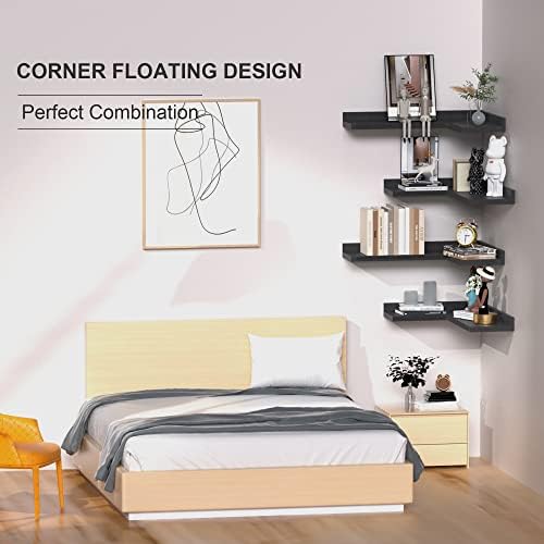 4 Tier Corner Floating Shelves Set Black