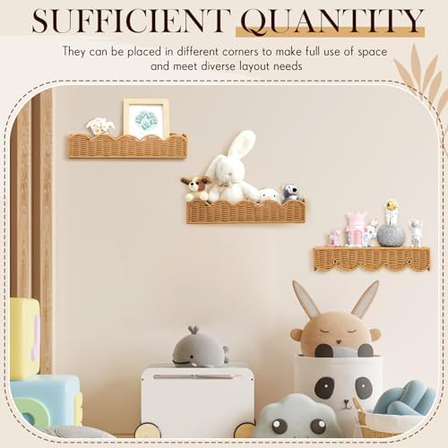 Pinkunn 3 Piece Floating Wall Bookshelf Natural Rattan