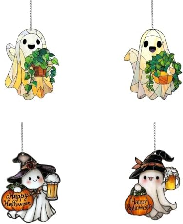 4PCS Halloween Ghost Hanging Ornament with Pumpkin and Beer Cup