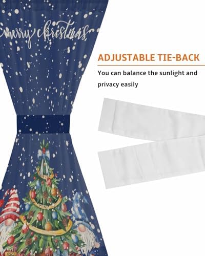 Christmas French Door Curtain with Blue Gnomes and Snowflakes Design