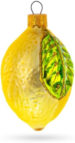 Lemon with Leaf Glass Christmas Ornament 37 Inches