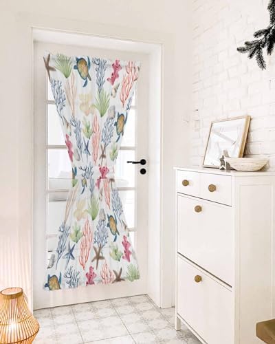 Summer Ocean Coral Front Door Curtain with Tiebacks