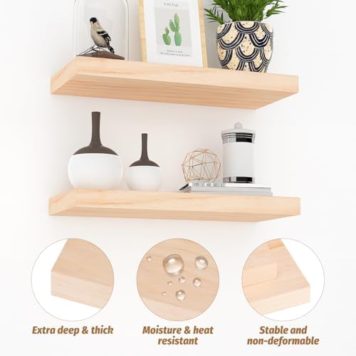 MIAGLACE Floating Shelves Set of 2 Natural Pine Wood
