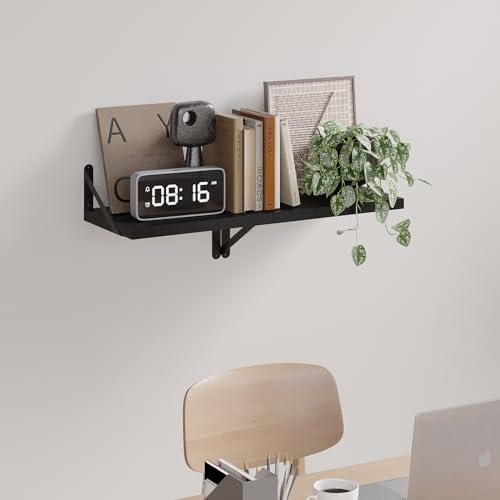 SAUMONIERES Floating Shelves Wall Bookshelf Set of 2 Black