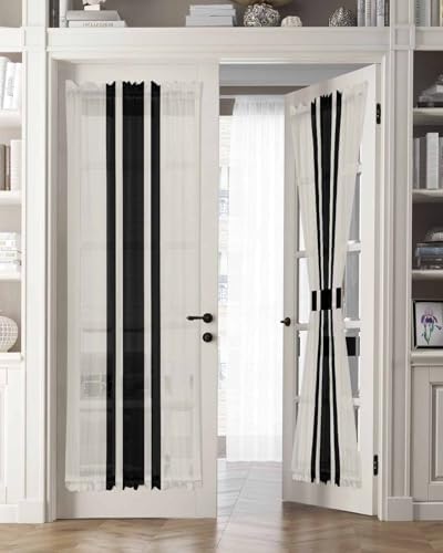 Farm Simple Geometric Black Stripes French Door Curtain Panel